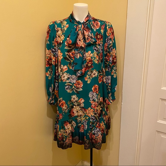 🎀SOLD🎀Alice + Olivia Merrilee Jade Floral Tie Neck Tunic Dress - Picture 6 of 11